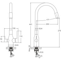Смеситель для кухни BELZ B814 B76814 с гибким изливом, хром, черный