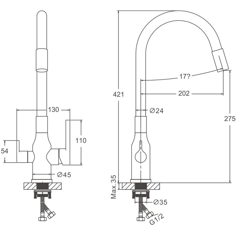Смеситель для кухни BELZ B814 B76814 с гибким изливом, хром, черный
