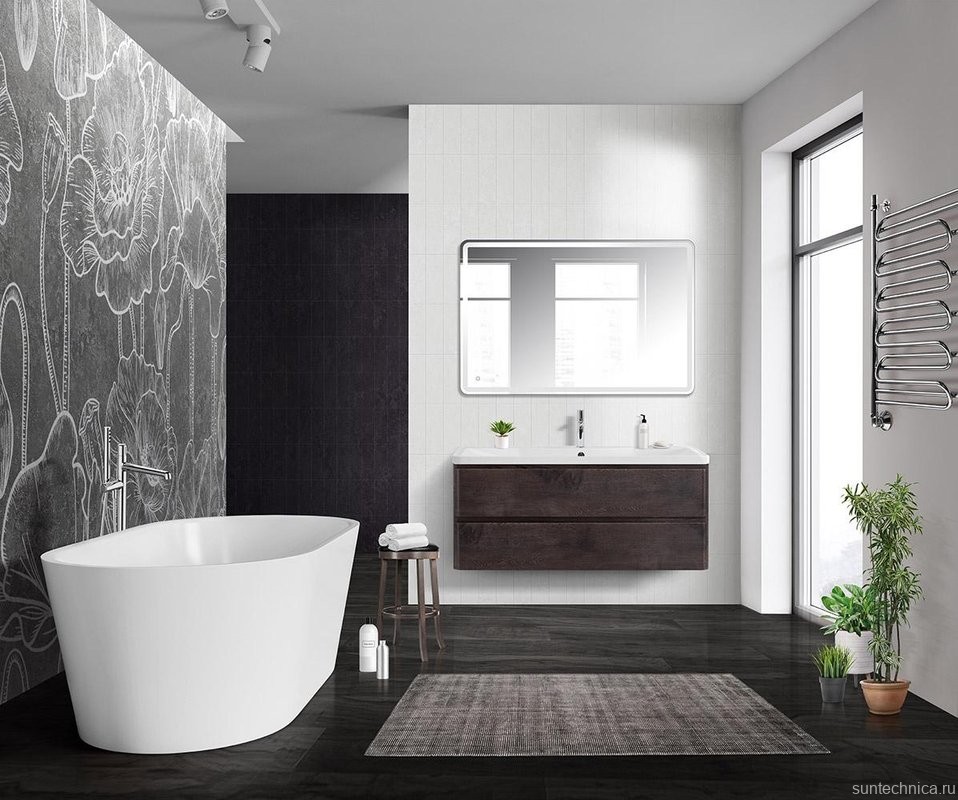 Мебель для ванной комнаты BelBagno Albano 120 подвесная, rovere nature grigio, белая глянцевая раковина