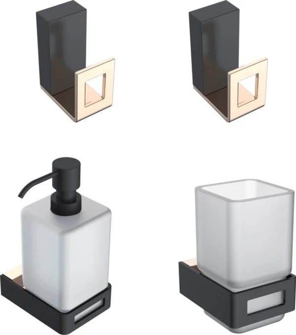 Набор Дозатор Boheme Q + Стакан + Крючок 10946-G-B Gold & black