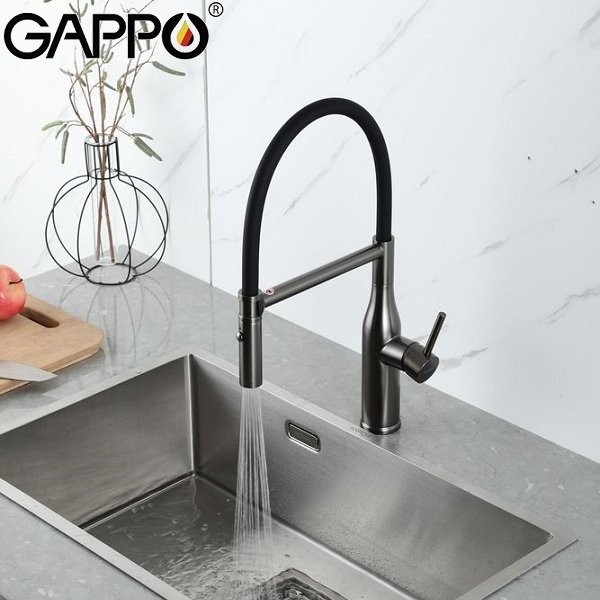Смеситель для кухни Gappo G4098-29 с гибким изливом, оружейная сталь