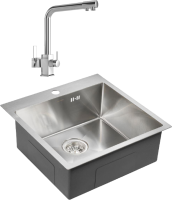 Комплект Мойка Paulmark Kroner PM215151-BS брашированная нержавеющая сталь + Смеситель MEGA Life MG-TK06 хром