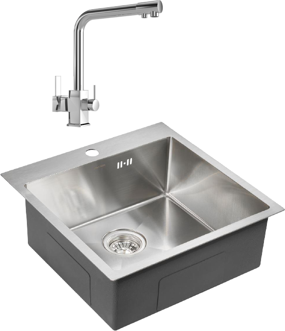 Комплект Мойка Paulmark Kroner PM215151-BS брашированная нержавеющая сталь + Смеситель MEGA Life MG-TK06 хром