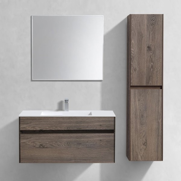 Мебель для ванной комнаты Vincea Chiara 100, темный дуб, с белой раковиной