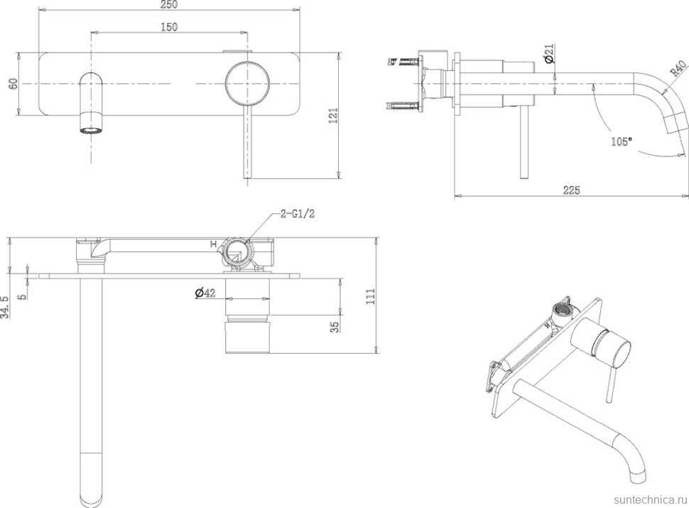 Смеситель для раковины Allen Brau Glority 5.51004-00 С ВНУТРЕННЕЙ ЧАСТЬЮ хром