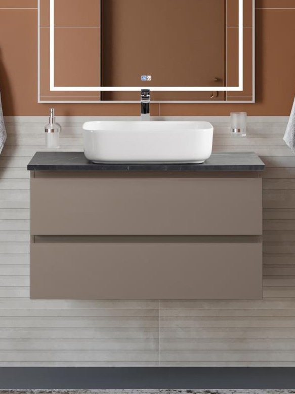 Тумба с раковиной BelBagno Kraft 90 подвесная, матовая бежевая, столешница kep-90-mno, раковина BB1304