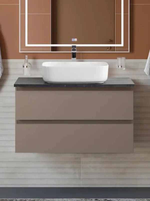 Тумба с раковиной BelBagno Kraft 90 подвесная, матовая бежевая, столешница kep-90-mno, раковина BB1304