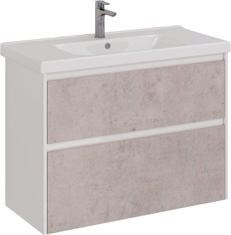Тумба с раковиной Lemark Combi 100 бетон, белая глянцевая