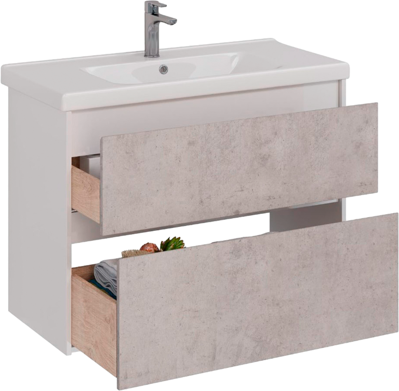 Тумба с раковиной Lemark Combi 100 бетон, белая глянцевая