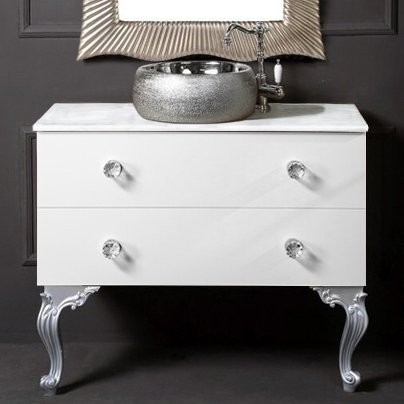 Тумба с раковиной Armadi Art NeoArt 100 белая с ручками Crystal хром, с ножками