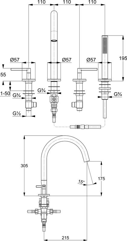 Смеситель на борт ванны Kludi Nova Fonte Puristic 204253915 черный матовый