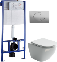 Комплект Унитаз подвесной Ceramicanova Metropol CN4002 безободковый + Инсталляция STWORKI 510162 с кнопкой смыва 230822 хром глянцевый
