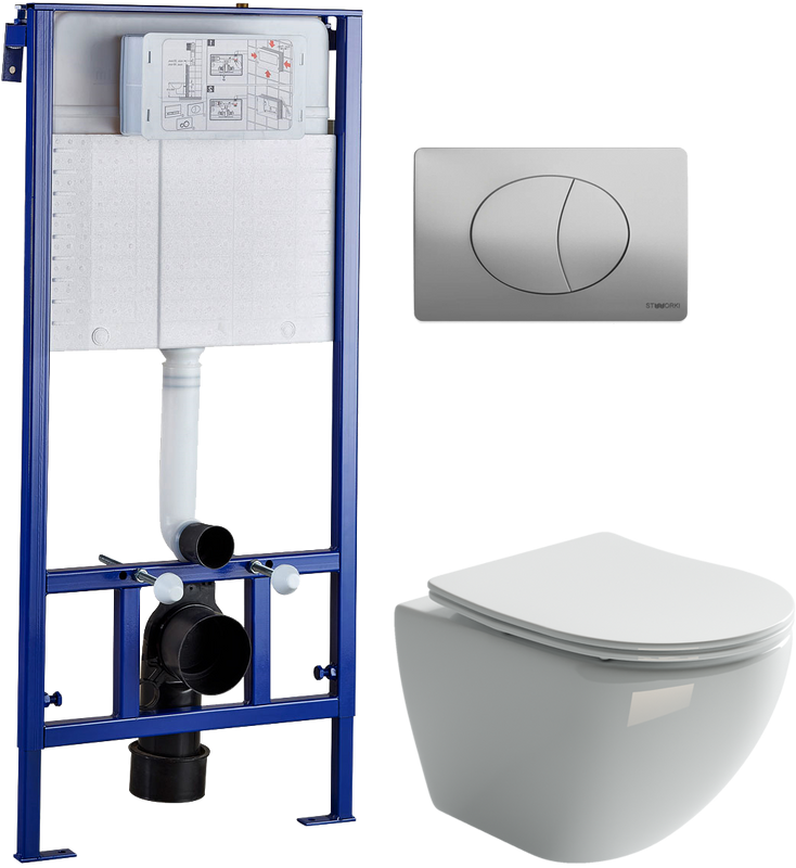 Комплект Унитаз подвесной Ceramicanova Metropol CN4002 безободковый + Инсталляция STWORKI 510162 с кнопкой смыва 230822 хром глянцевый