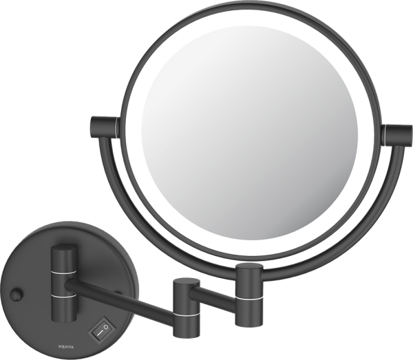 Косметическое зеркало AQUATEK AQ4912MB с подсветкой, двухстороннее, телескопическое, поворотное, черное матовое