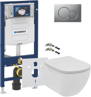 Комплект Унитаз подвесной Ideal Standard Tesi T536001 с микролифтом + Крепления Geberit Duofix 111.815.00.1 к стене + Звукоизоляция + Инсталляция UP 320 111.300.00.5 + Кнопка Sigma 01 115.770.JQ.5 лакированная, матовый хром
