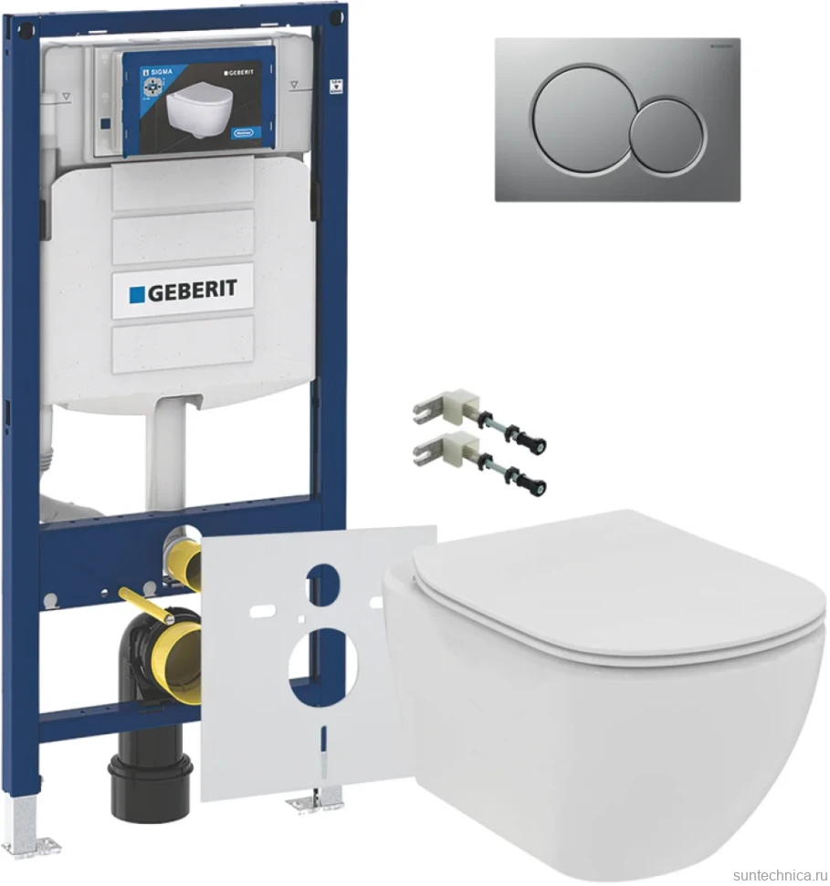 Комплект Унитаз подвесной Ideal Standard Tesi T536001 с микролифтом + Крепления Geberit Duofix 111.815.00.1 к стене + Звукоизоляция + Инсталляция UP 320 111.300.00.5 + Кнопка Sigma 01 115.770.JQ.5 лакированная, матовый хром