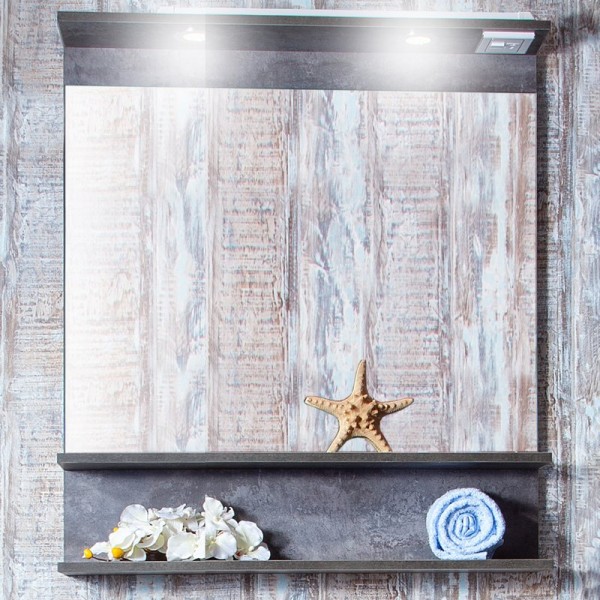 Зеркало Бриклаер Чили 70 цемент, с подсветкой и полкой