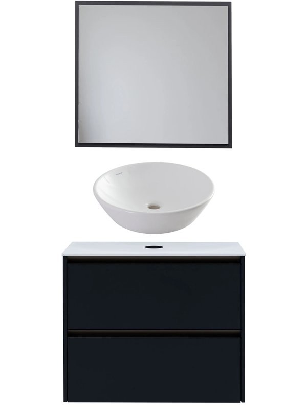 Мебель для ванной комнаты Allen Brau Activity 80 с подсветкой, матовый антрацит, олива браш, столешница белая, раковина Fantasy Round 45, белая