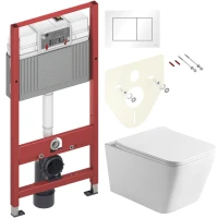 Комплект Унитаз подвесной Vincea Q-Line VT1-12 белый + Инсталляция TECE Base 9400413 4 в 1 с кнопкой смыва