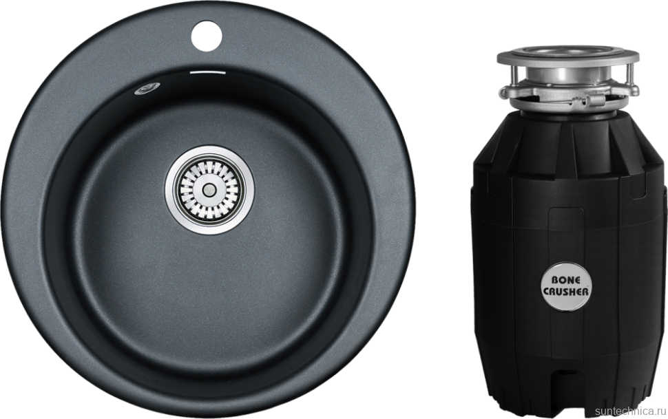 Комплект Мойка Paulmark Gelegen 50 PM404800-BLM черный металлик + Измельчитель Bone Crusher BC 810-AS