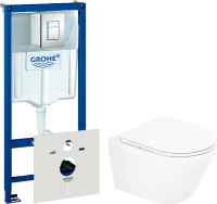 Комплект Унитаз подвесной BelBagno Tre BB8001CHR/SC + Инсталляция Grohe Rapid SL 38772001 3 в 1 с кнопкой смыва + Шумоизоляция 37131000