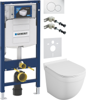 Комплект Унитаз подвесной Owl 1975 Eld TOWLT190101 безободковый + Крепления Geberit Duofix 111.815.00.1 к стене + Звукоизоляция + Инсталляция UP 320 111.300.00.5 + Кнопка Sigma 01 115.770.11.5 белая