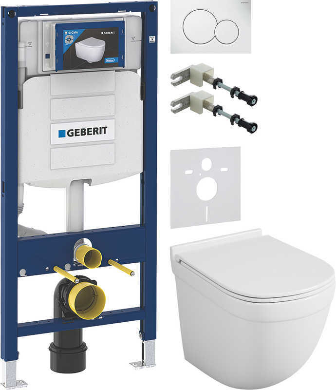 Комплект Унитаз подвесной Owl 1975 Eld TOWLT190101 безободковый + Крепления Geberit Duofix 111.815.00.1 к стене + Звукоизоляция + Инсталляция UP 320 111.300.00.5 + Кнопка Sigma 01 115.770.11.5 белая
