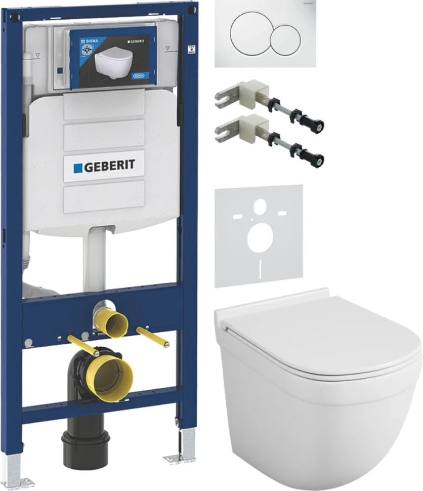 Комплект Унитаз подвесной Owl 1975 Eld TOWLT190101 безободковый + Крепления Geberit Duofix 111.815.00.1 к стене + Звукоизоляция + Инсталляция UP 320 111.300.00.5 + Кнопка Sigma 01 115.770.11.5 белая