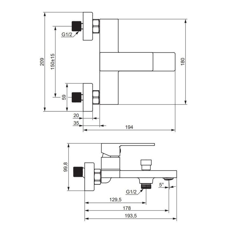 Смеситель для ванны с душем Damixa Gala золото