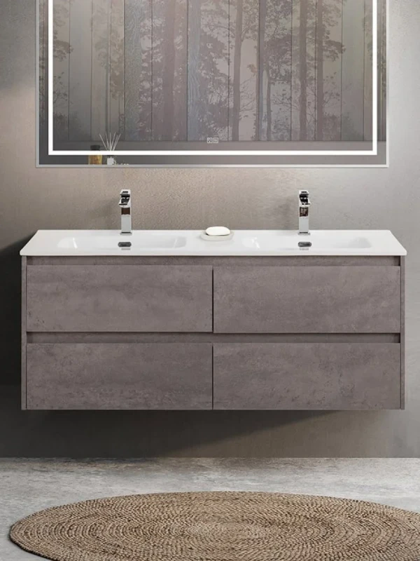 Тумба с раковиной BelBagno Kraft 120 для двоих, 4 ящика, cemento grigio