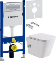Комплект Унитаз подвесной BelBagno Due BB3103CHR-BS/SC с микролифтом, со смесителем и функцией биде + Звукоизоляция Geberit + Инсталляция Duofix Delta 458.149.21.1 с кнопкой смыва, хром