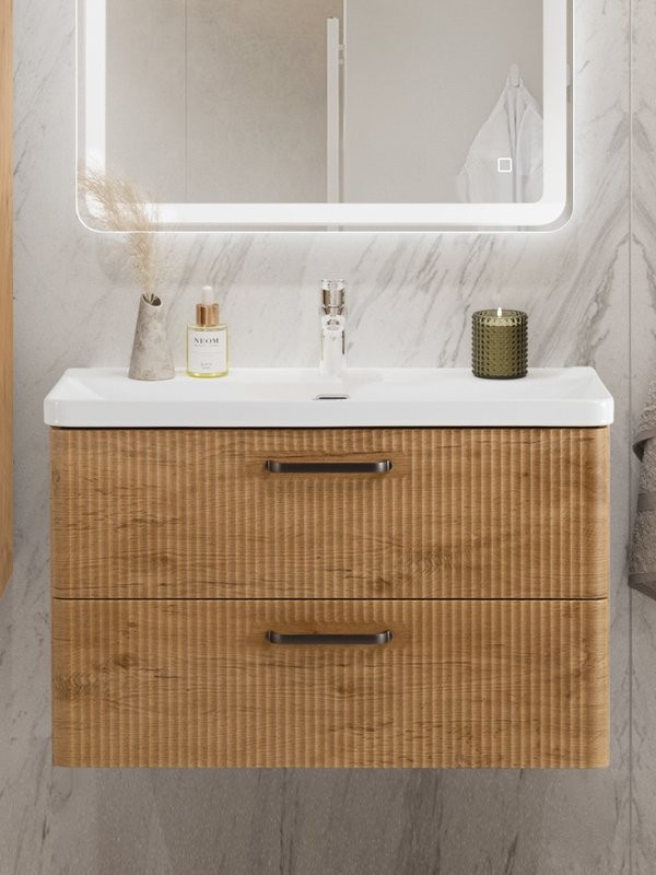 Тумба с раковиной BelBagno Due 80 ручки матовый темный никель, rovere nature