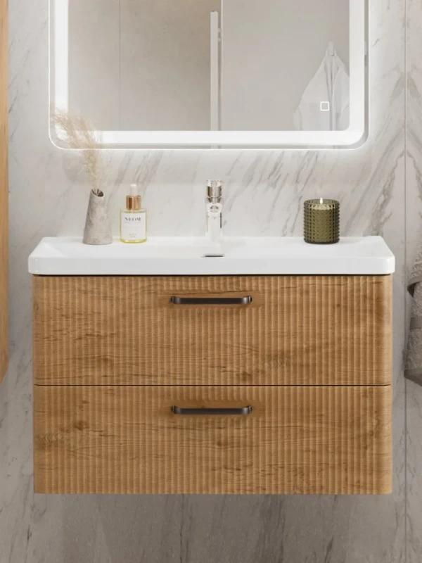 Тумба с раковиной BelBagno Due 80 ручки матовый темный никель, rovere nature