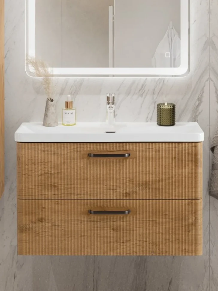 Тумба с раковиной BelBagno Due 80 ручки матовый темный никель, rovere nature