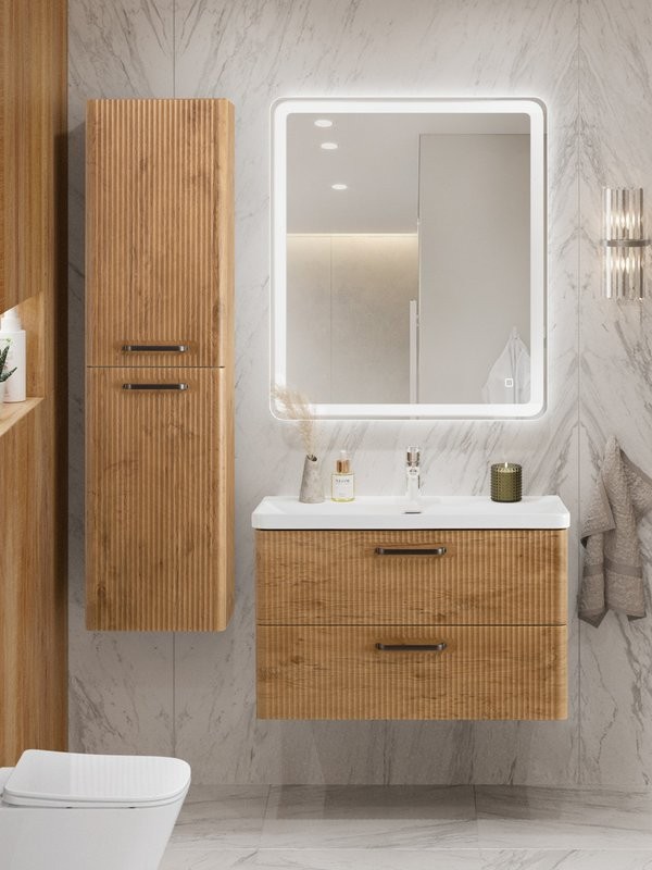 Тумба с раковиной BelBagno Due 80 ручки матовый темный никель, rovere nature