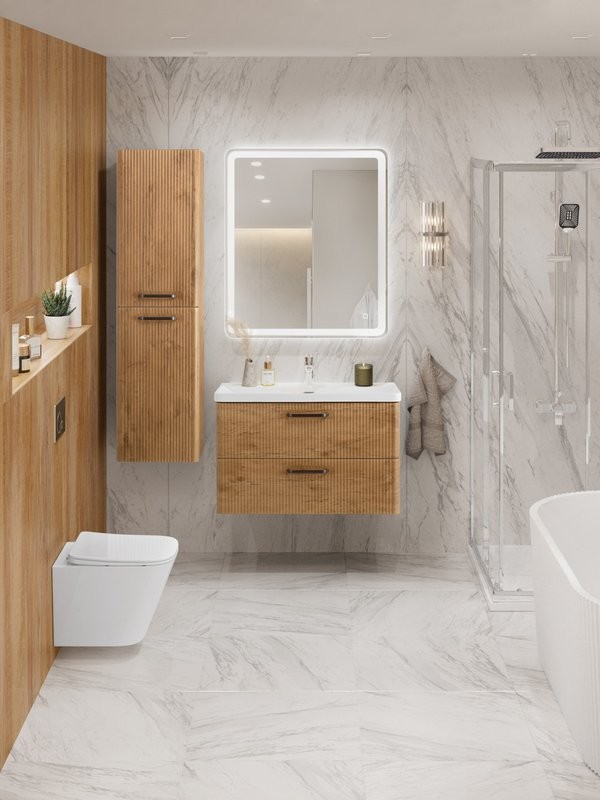 Тумба с раковиной BelBagno Due 80 ручки матовый темный никель, rovere nature