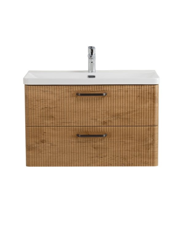 Тумба с раковиной BelBagno Due 80 ручки матовый темный никель, rovere nature