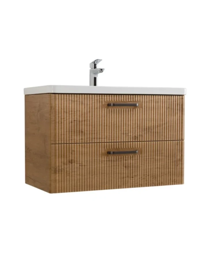 Тумба с раковиной BelBagno Due 80 ручки матовый темный никель, rovere nature