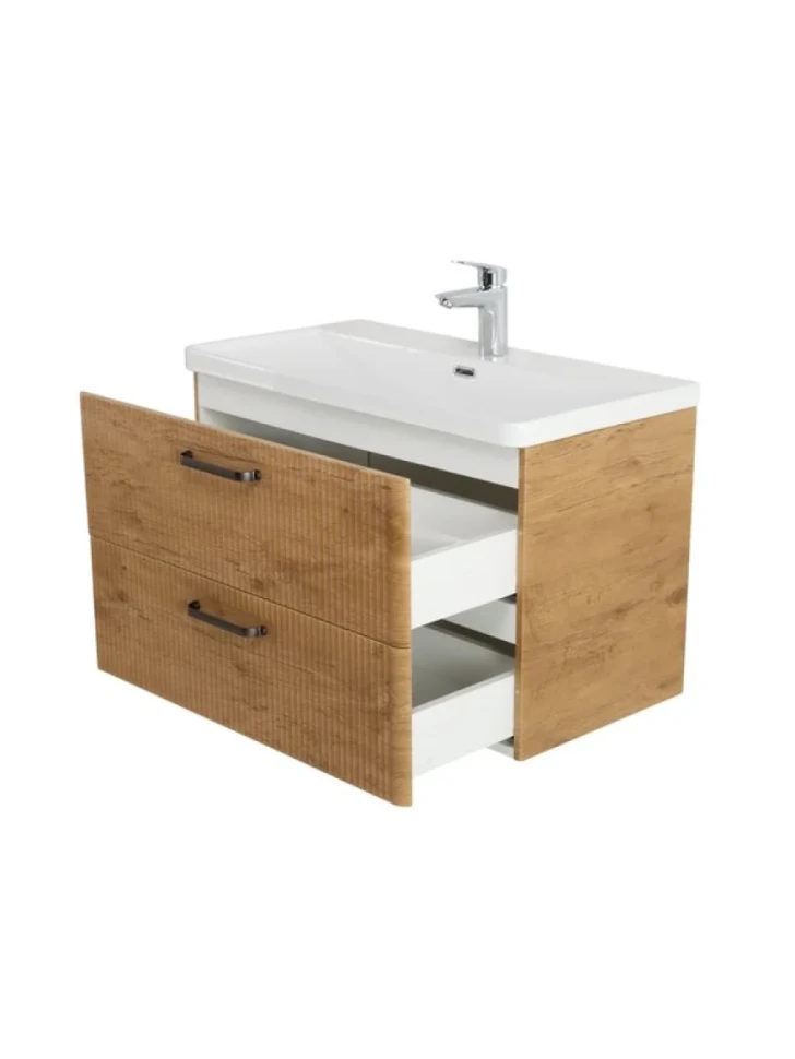 Тумба с раковиной BelBagno Due 80 ручки матовый темный никель, rovere nature