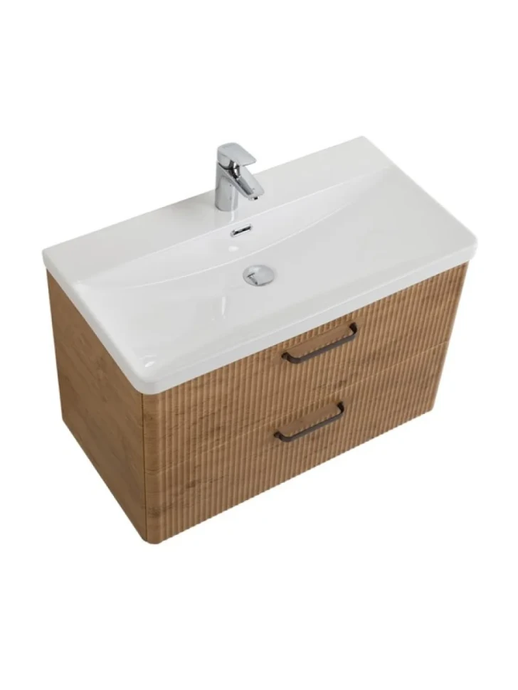 Тумба с раковиной BelBagno Due 80 ручки матовый темный никель, rovere nature
