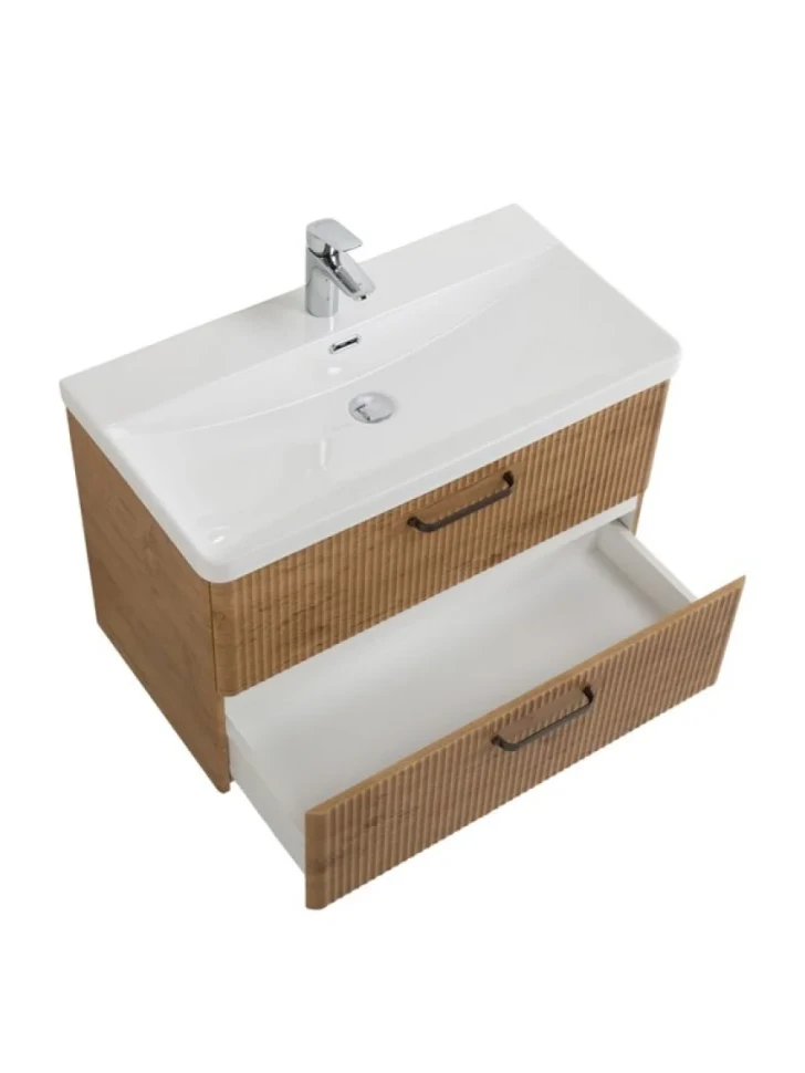 Тумба с раковиной BelBagno Due 80 ручки матовый темный никель, rovere nature
