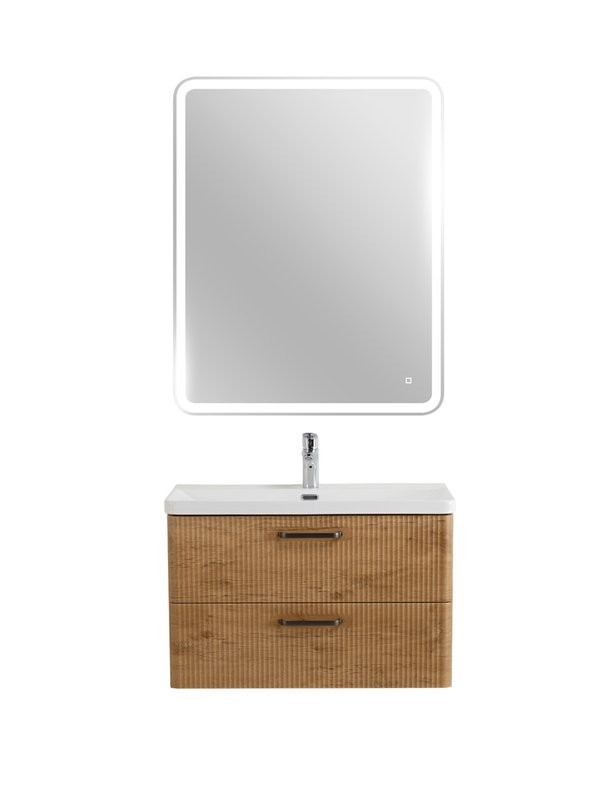 Тумба с раковиной BelBagno Due 80 ручки матовый темный никель, rovere nature