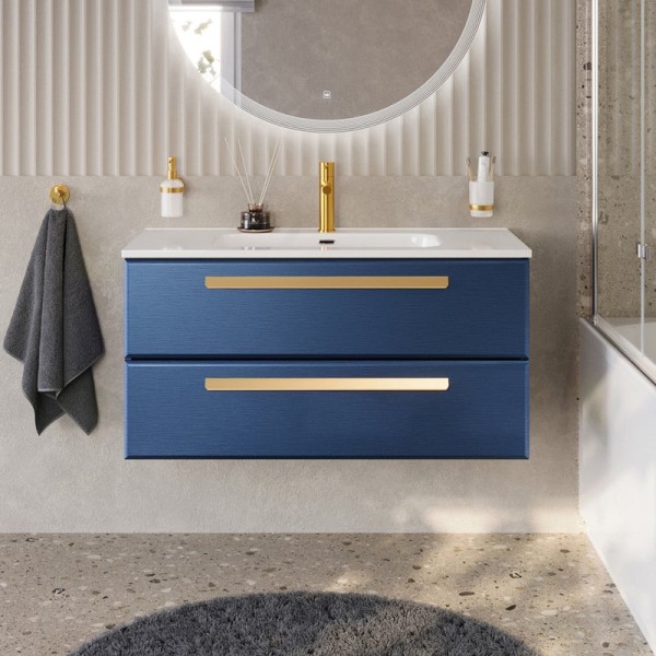 Тумба с раковиной Cezares Eco Cer-N 100 sapfiro, раковина Duet 100, ручки сатиновое золото