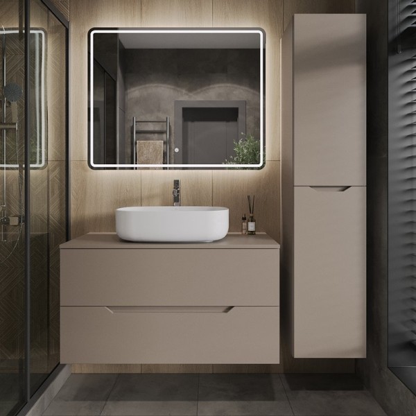 Мебель для ванной комнаты Orange Line 100 подвесная, 2 ящика, матовый латте с раковиной B07-540W