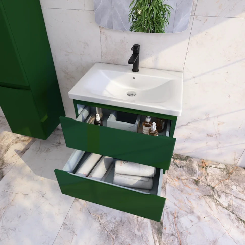 Тумба с раковиной Caprigo Forte 65 подвесная, бутылочное стекло