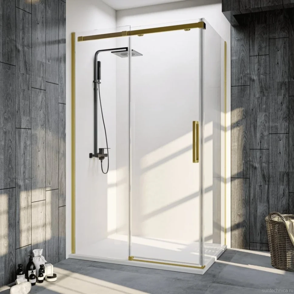Душевой уголок Veconi Rovigo RV-070G 140x80, брашированное золото