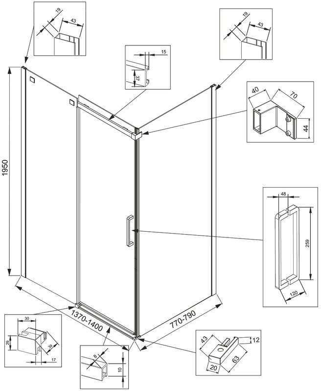 Душевой уголок Veconi Rovigo RV-070G 140x80, брашированное золото