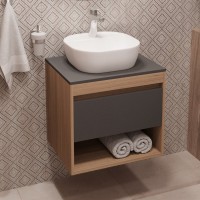 Тумба с раковиной Teymi Ritta 55 дуб эврика, матовый графит, раковина Solli 40