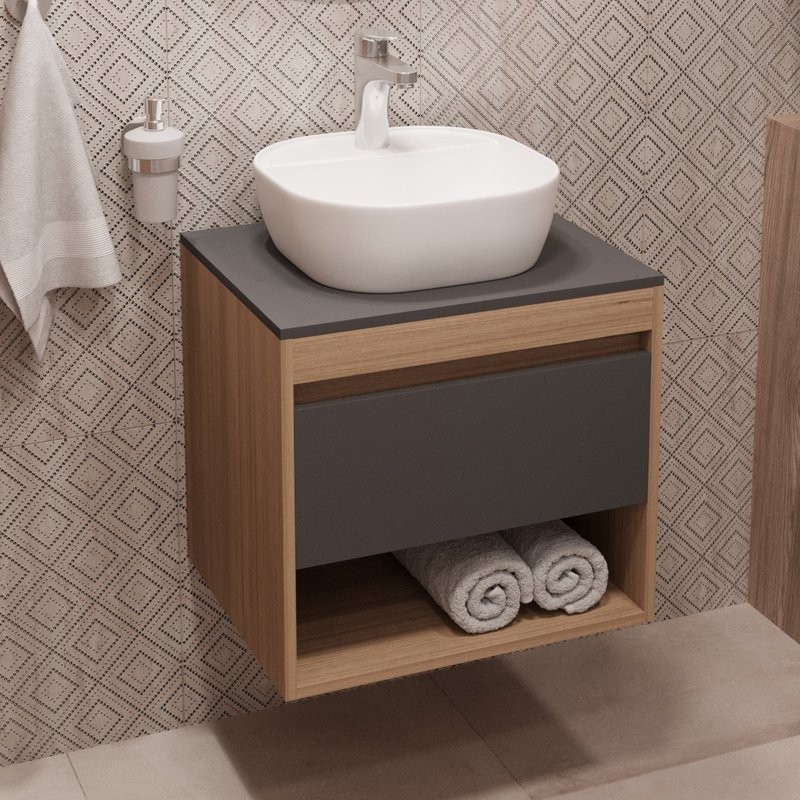Тумба с раковиной Teymi Ritta 55 дуб эврика, матовый графит, раковина Solli 40