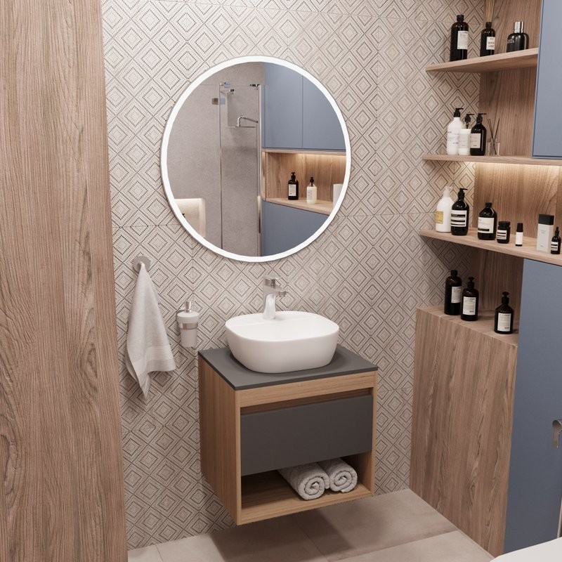 Тумба с раковиной Teymi Ritta 55 дуб эврика, матовый графит, раковина Solli 40